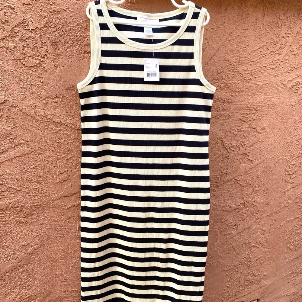 MOTHERHOOD MATERNITY TANK RIB KNIT DRESS FITTED BODYCON BLACK WHITE STRIPE - Picture 7 of 11